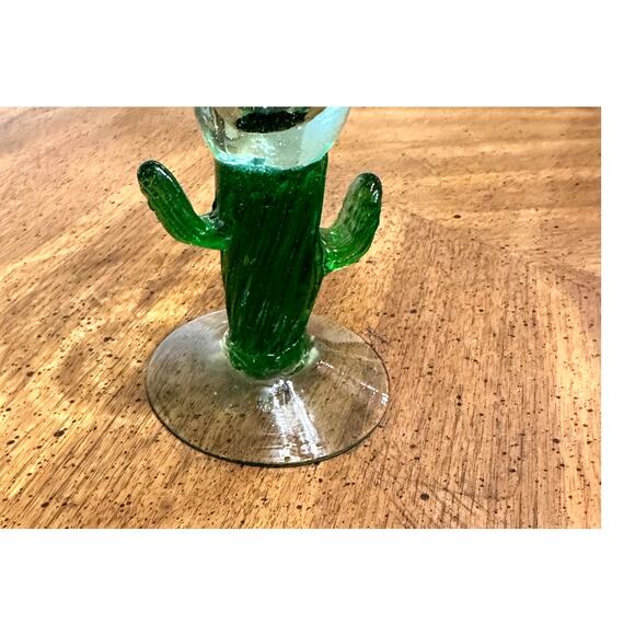 Saguaro Cactus Green Stem Large Margarita Glasses Hand Blown-Set of 4! - Picture 6 of 7